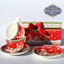 Set 2 cescute cu farfurioare CASUTA OMULUI DE TURTA DULCE - GINGERBREAD MAN - 2x180ml - cutie rectangulara