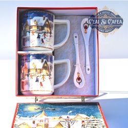 Set 2 căni și lingurițe COPII LA SANIUȘ - 2x250ml - cutie rectangulara