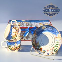 Set 2 canuțe cu farfurioare COPII LA SĂNIUȘ - 2x180ml