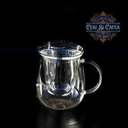 Cabna cu sita si capac, de sticla termorezistenta - 350ml