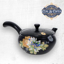 Kyusu „Midnight Bloom” – Ceainic în stil japonez, 110 ml, ceramică emailată decorată