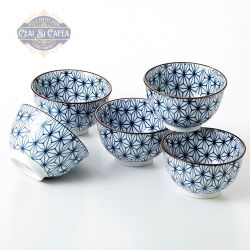 Sachiko – Set 5 Cupe Japoneze din Porțelan Fin cu Model Asanoha, 8,9 cm