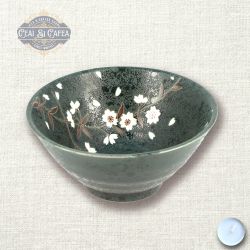 Midori Sakura – Bol Japonez din Ceramică, Glazură Verde cu Flori de Cireș, 13 cm