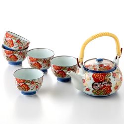 MIYABI HANAMI – Serviciu Japonez de Ceai Pictat Manual, Ceainic 0,6 L + 5 Cupe