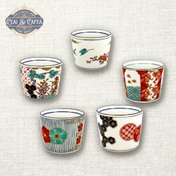 Kinsai Gosai – Set Japonez Premium pentru Soba, 5 Cupe din Porțelan cu Aur Coloidal, 8,4 cm