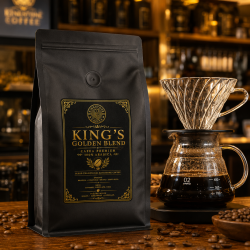 punga de cafea kings golden blend langa un v60