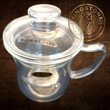 HAND MADE GLASS cana cu sita si capac din sticla termorezistenta
