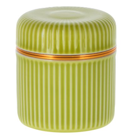 GREEN APPLE STRIPES TEA CADDY - modern gong fu - Cutie portelan, cu capac cu filet - 58x65 mm