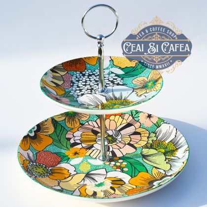 Platou etajat, din portelan, model FLORI EXOTICE