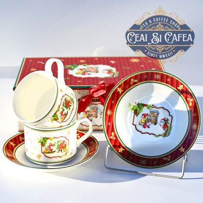 Set Cănuțe cu farfurioare COPIII ȘI MOȘ CRĂCIUN - 2 x 180ml
