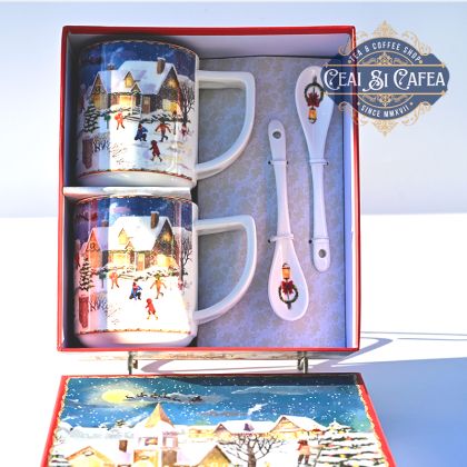 Set 2 căni și lingurițe COPII LA SANIUȘ - 2x250ml - cutie rectangulara