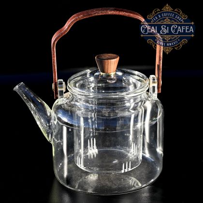 Ceainic cu sita si capac de sticla termorezistenta MU BING CHA HU - 1.2L 