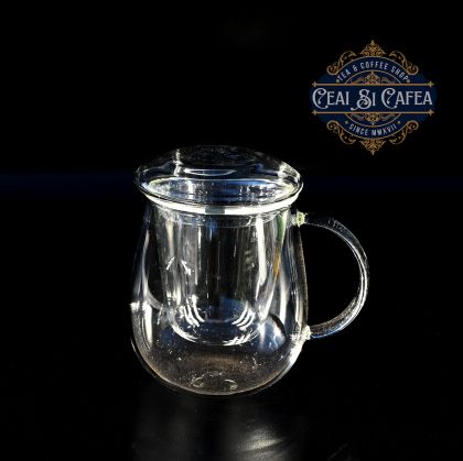 Cabna cu sita si capac, de sticla termorezistenta - 350ml