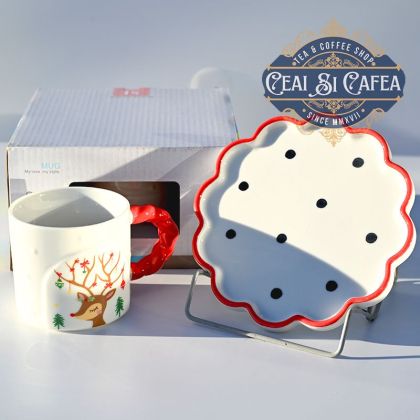 Cană cu suport ceramic CRĂCIUN DULCE - diverse modele - 350ml