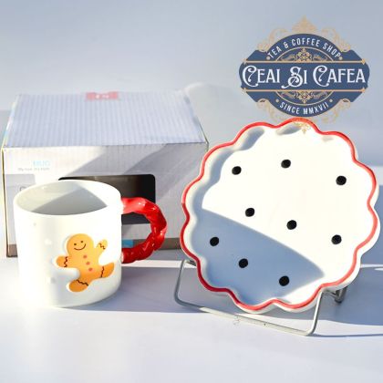 Cană cu suport ceramic CRĂCIUN DULCE - diverse modele - 350ml