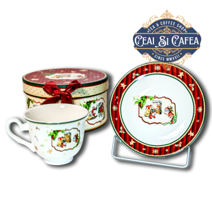 Ceasca cu farfurioara de portelan MOS CRACIUN LA HORNUL CASEI - 180ml