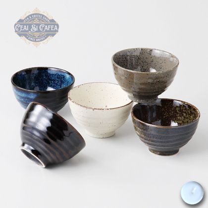 Goshiki Wan – Set 5 Boluri Japoneze din Ceramică Artizanală, 9 cm