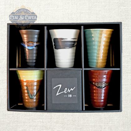 Zen Nagomi – Set 5 Pahare Japoneze din Ceramică Artizanală, 8,5 x 10 cm