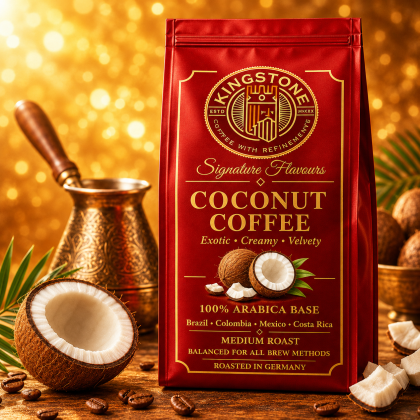 punga rosiPungă roșie Coconut Coffee din gama Kingstone Signature Flavourse cu coconut coffee