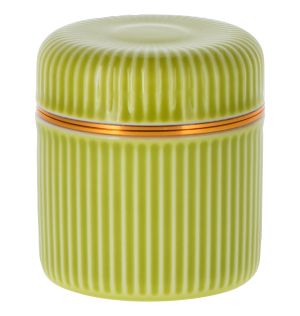 GREEN APPLE STRIPES TEA CADDY - modern gong fu - Cutie portelan, cu capac cu filet - 58x65 mm
