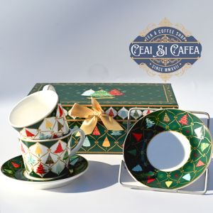 Set Cănuțe cu farfurie - BRĂDUȚII DE CRĂCIUN - 2x180ml - cutie rectangulara