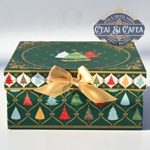 Set Cana cu linguriță de porțelan și coaster - BRĂDUȚI DE CRĂCIUN - 250ml - cutie rectangulara