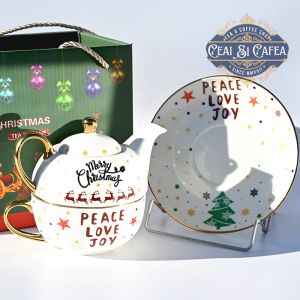 Ceainic cu ceașcă, Tea For One, PEACE LOVE JOY - LINEA GOLD - 380ml