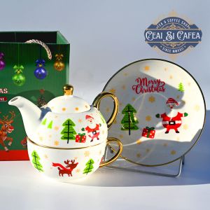 Ceainic cu ceașcă, Tea For One, HAPPY CHRISTMAS, SANTA TREE - LINEA GOLD - 380ml