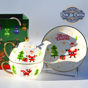 Ceainic cu ceașcă, Tea For One, HAPPY CHRISTMAS, SANTA TREE - LINEA GOLD - 380ml