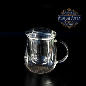 Cabna cu sita si capac, de sticla termorezistenta - 350ml