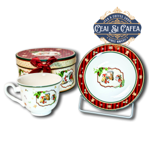 Ceasca cu farfurioara de portelan MOS CRACIUN LA HORNUL CASEI - 180ml