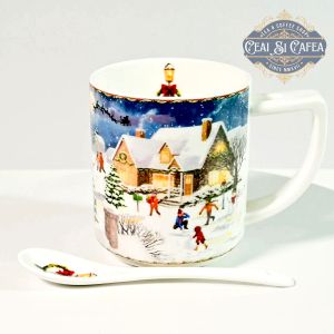 Set 2 căni și lingurițe LA JOACĂ ÎN ZĂPADĂ - 2x250ml - cutie rectangulara