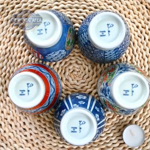 Wagara Guinomi – Set 5 Cupe Japoneze din Porțelan Fin cu Modele Wagara